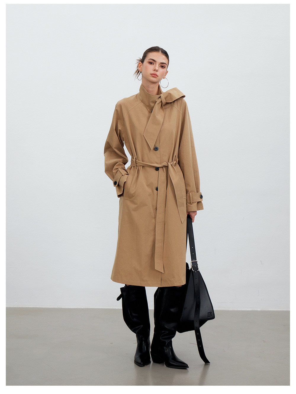 Sandwashed Tie-Waist Trench Coat