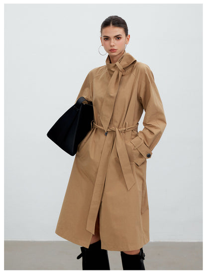 Sandwashed Tie-Waist Trench Coat