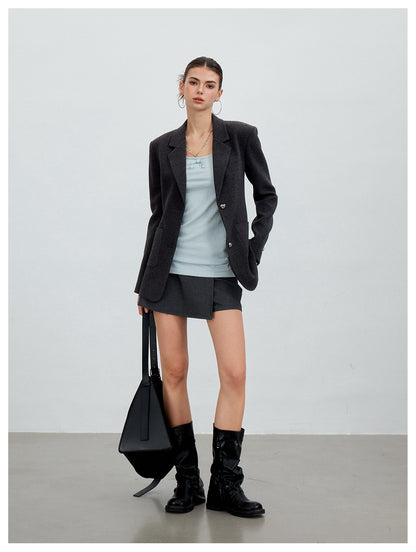 Textured Double-Button Tailored Blazer
