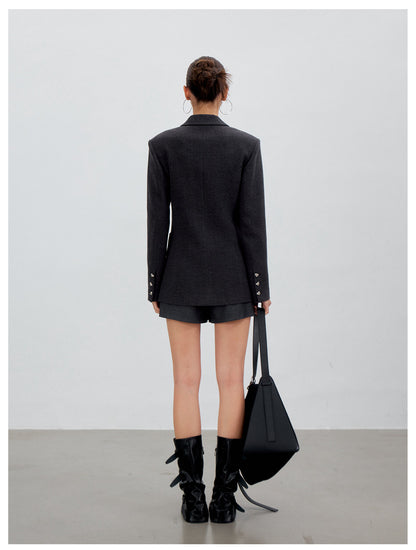Textured Double-Button Tailored Blazer