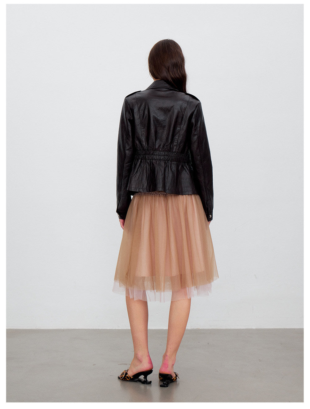 Distressed Cinched Waist PU Jacket