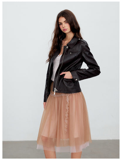 Distressed Cinched Waist PU Jacket