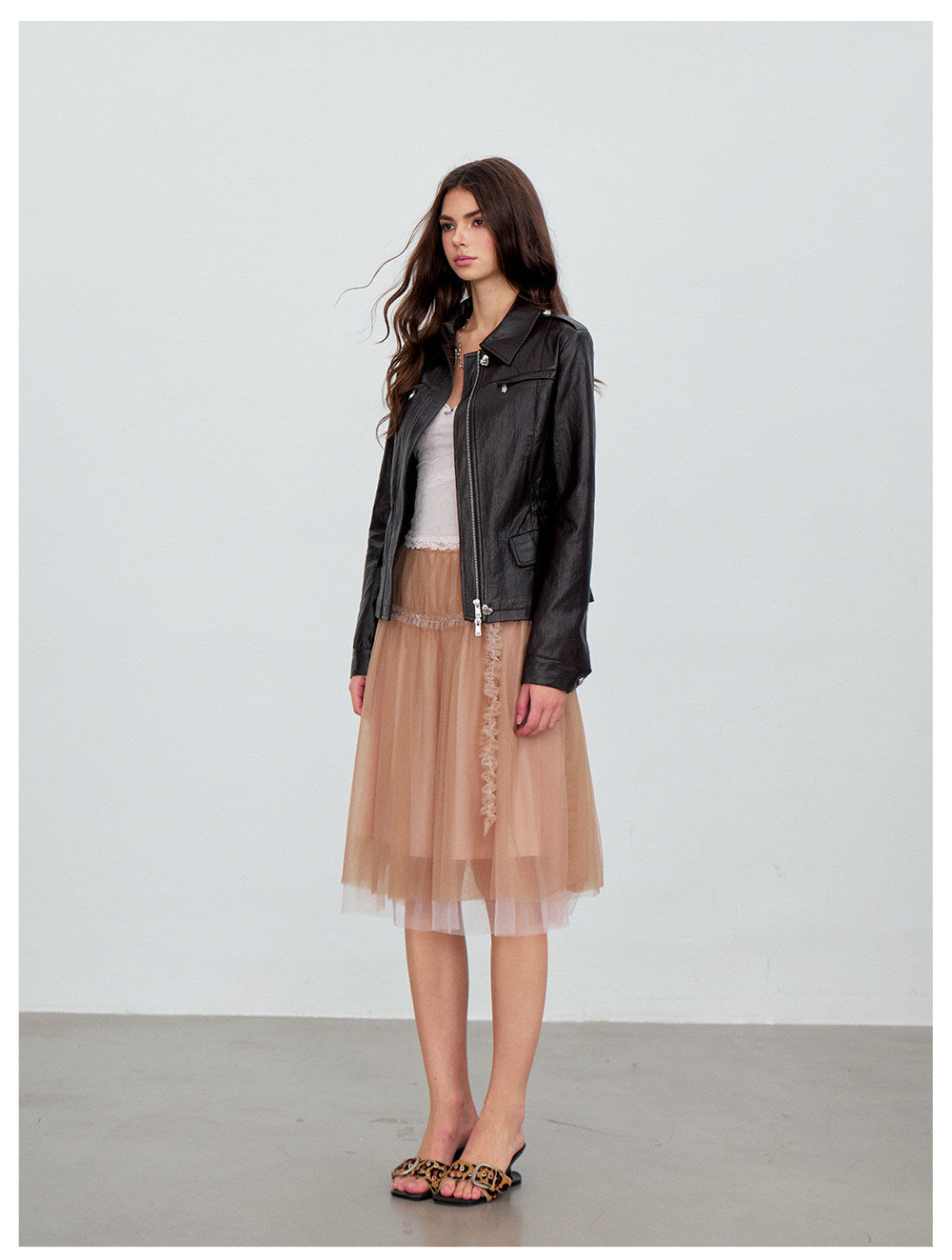 Distressed Cinched Waist PU Jacket