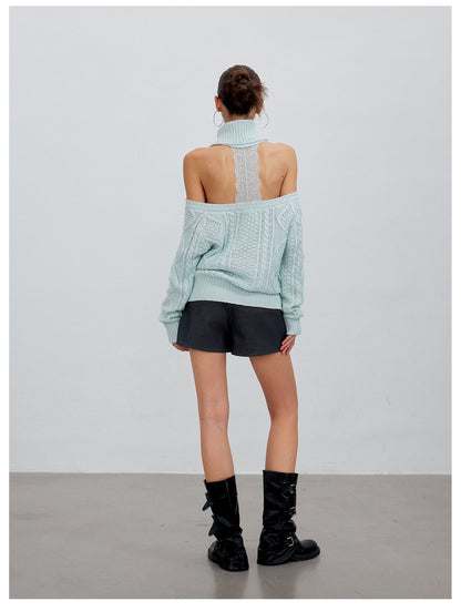 Cable-Knit Cutout Turtleneck Sweater