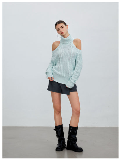 Cable-Knit Cutout Turtleneck Sweater
