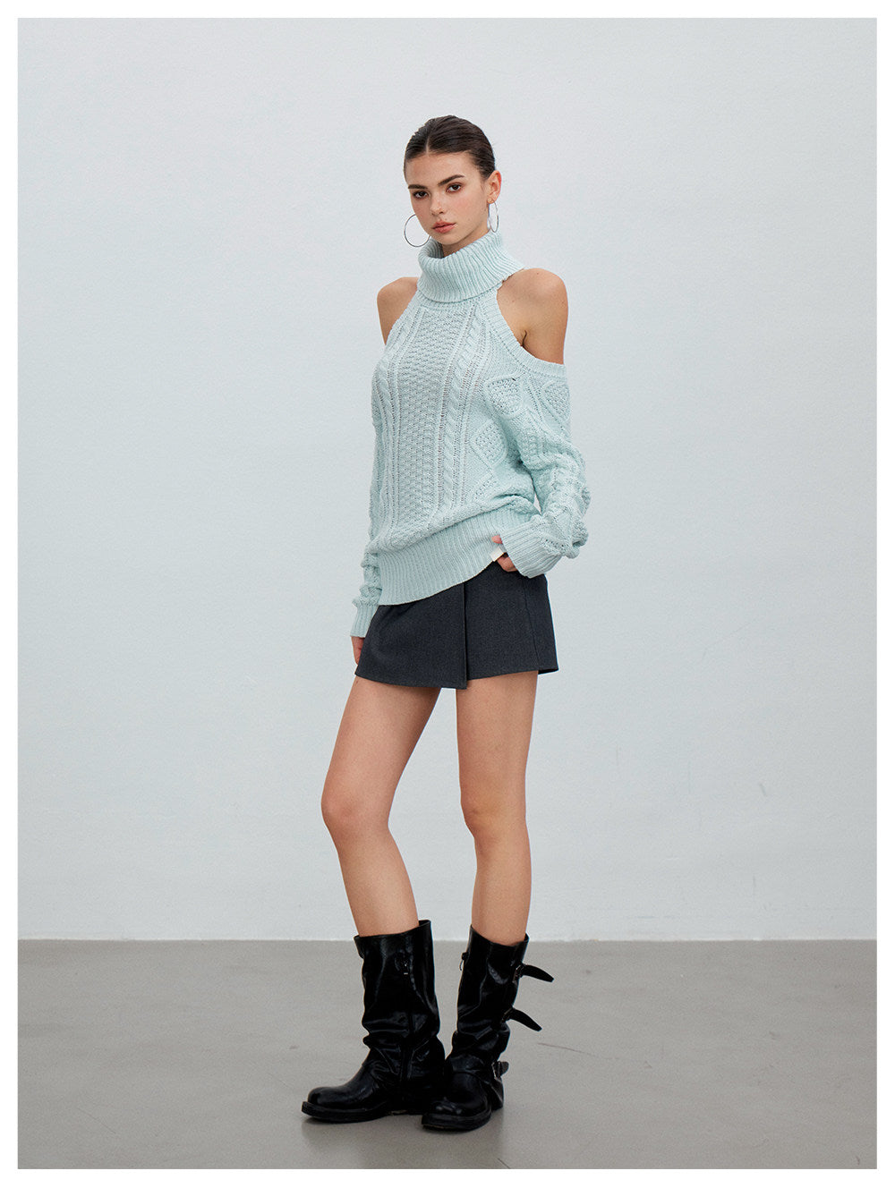 Cable-Knit Cutout Turtleneck Sweater