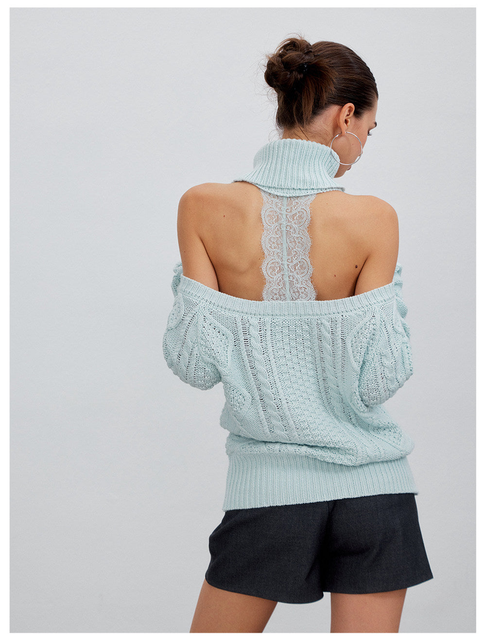 Cable-Knit Cutout Turtleneck Sweater