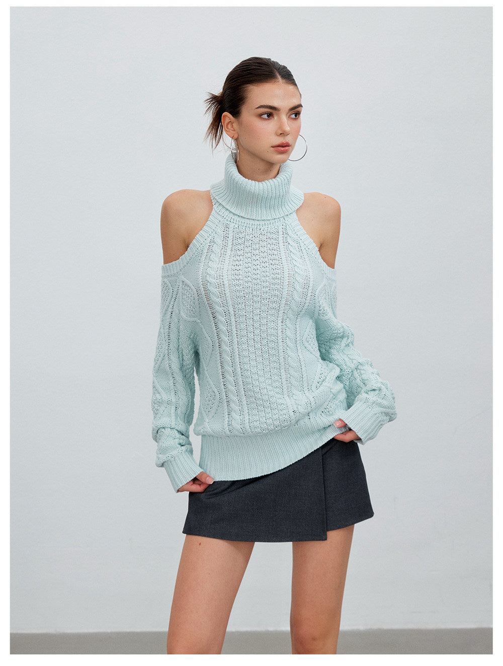 Cable-Knit Cutout Turtleneck Sweater