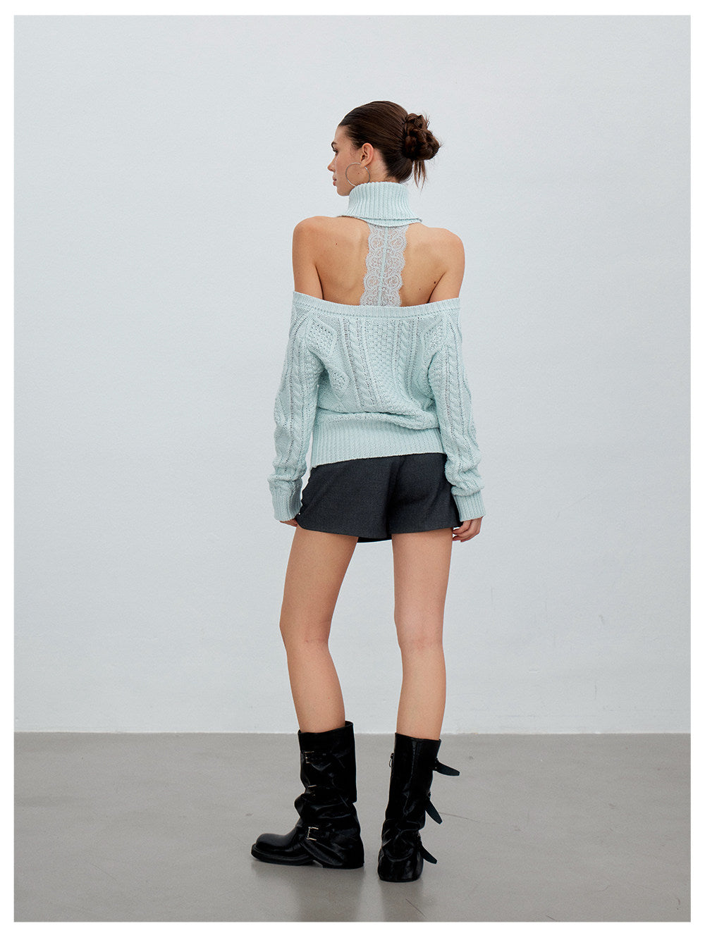Cable-Knit Cutout Turtleneck Sweater