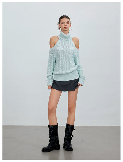 Cable-Knit Cutout Turtleneck Sweater