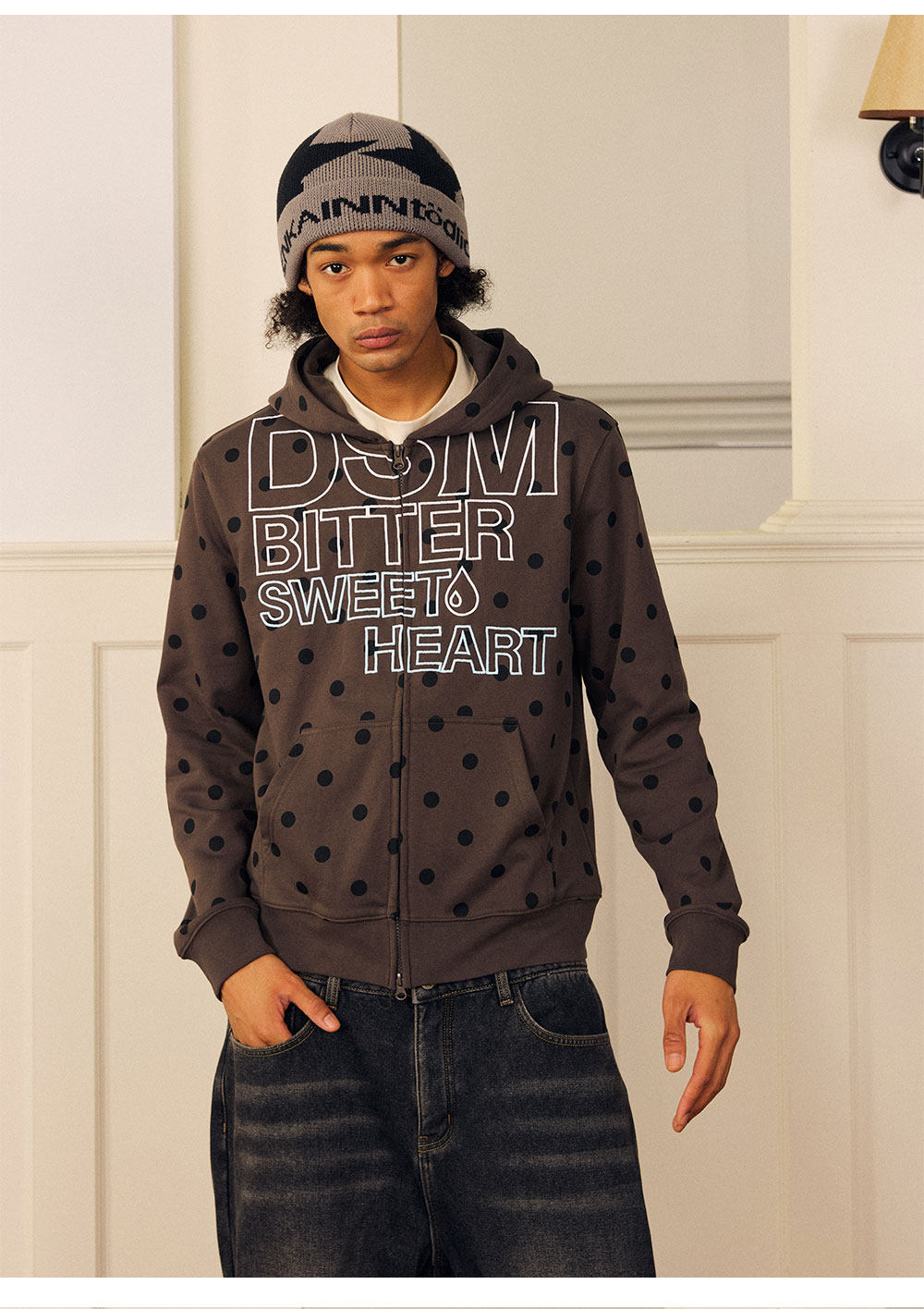 Polka-Dot Slim-Fit Zip Hoodie