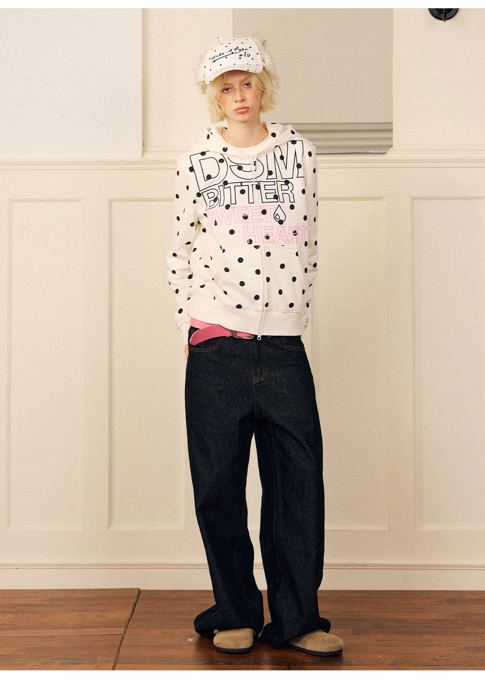 Polka-Dot Slim-Fit Zip Hoodie