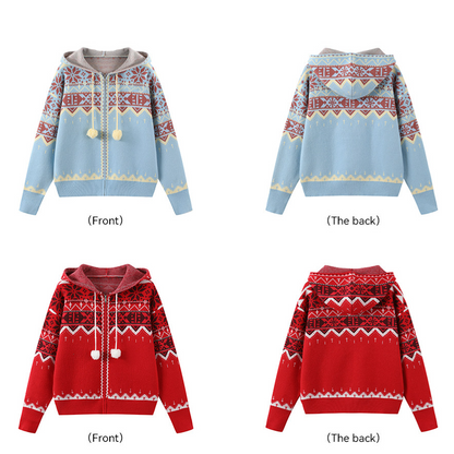 Fair Isle Hooded Zip Cardigan