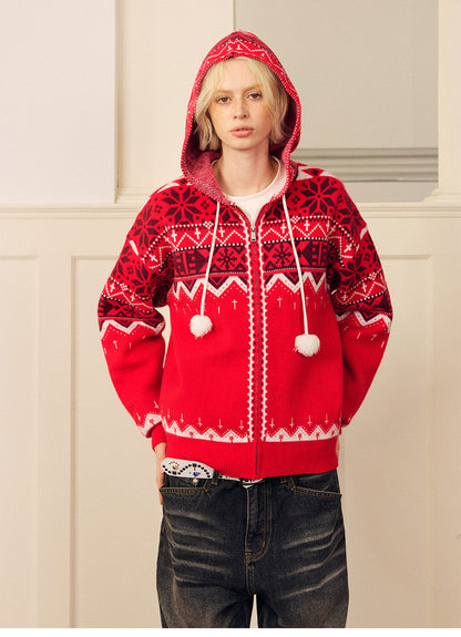 Fair Isle Hooded Zip Cardigan