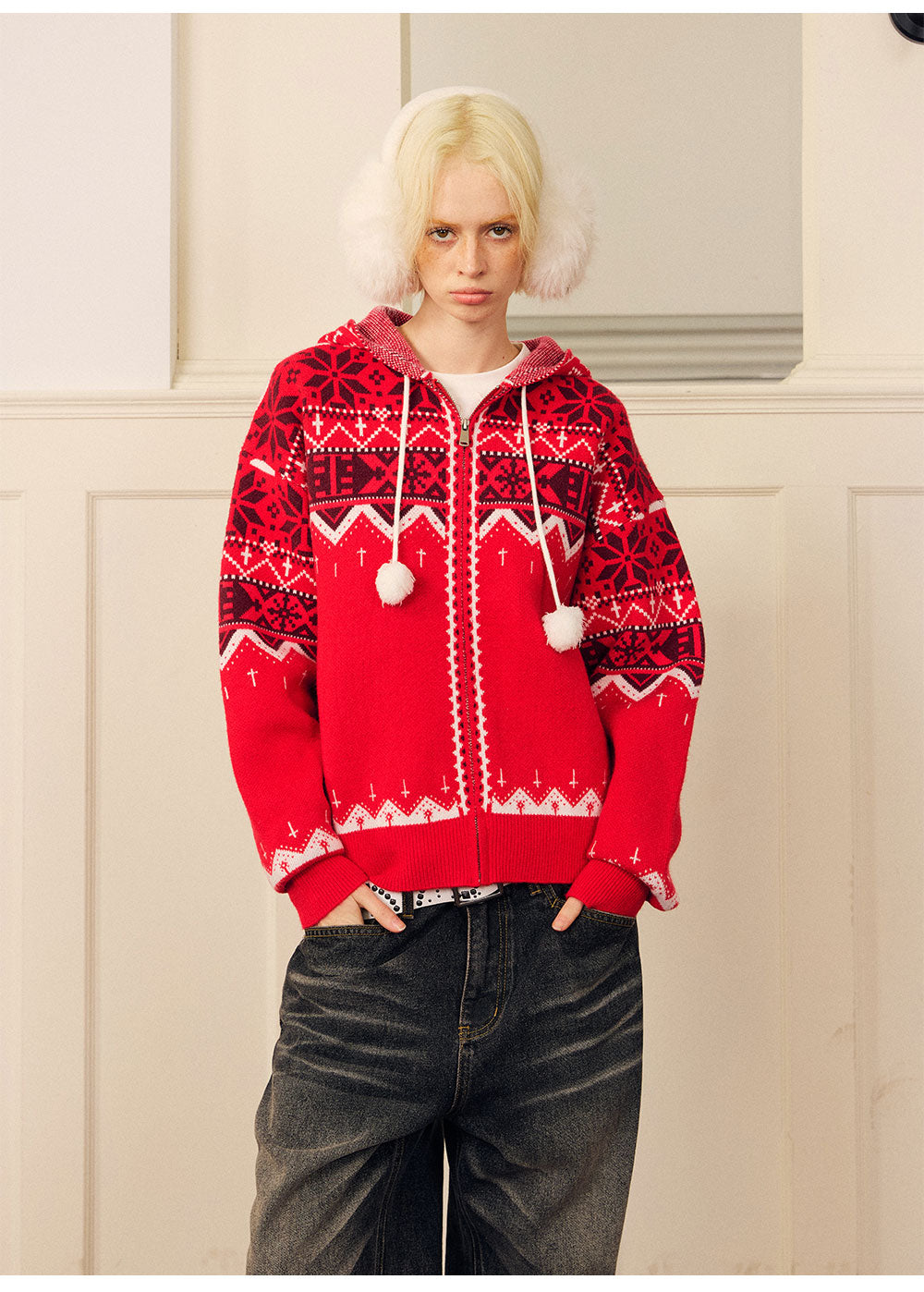 Fair Isle Hooded Zip Cardigan