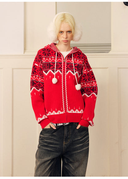 Fair Isle Hooded Zip Cardigan