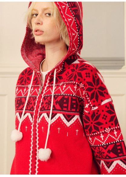 Fair Isle Hooded Zip Cardigan