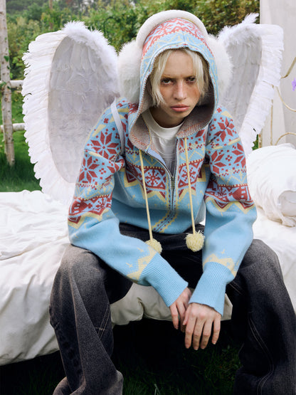 Fair Isle Hooded Zip Cardigan