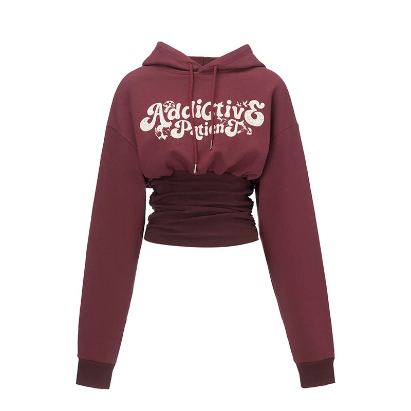 Graphic Cropped Cinched Hoodie