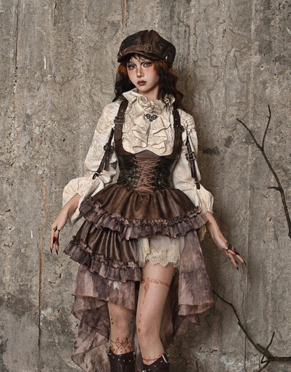 Distressed Jacquard Asymmetric Train Skirt