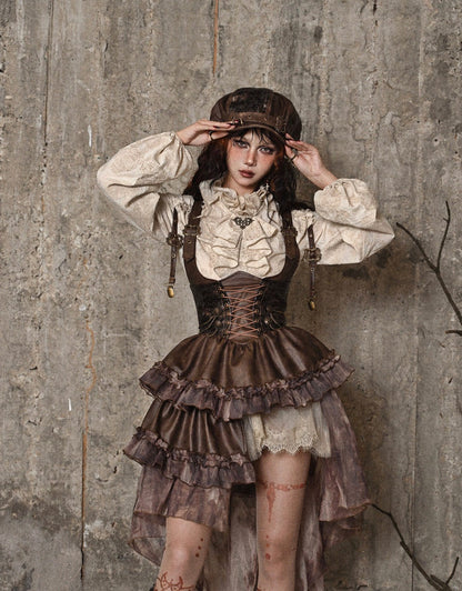 Distressed Jacquard Asymmetric Train Skirt