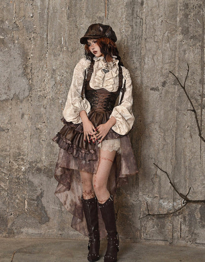 Distressed Jacquard Asymmetric Train Skirt
