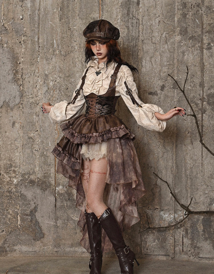 Distressed Jacquard Asymmetric Train Skirt
