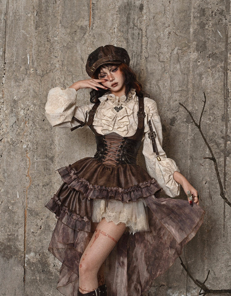 Distressed Jacquard Asymmetric Train Skirt
