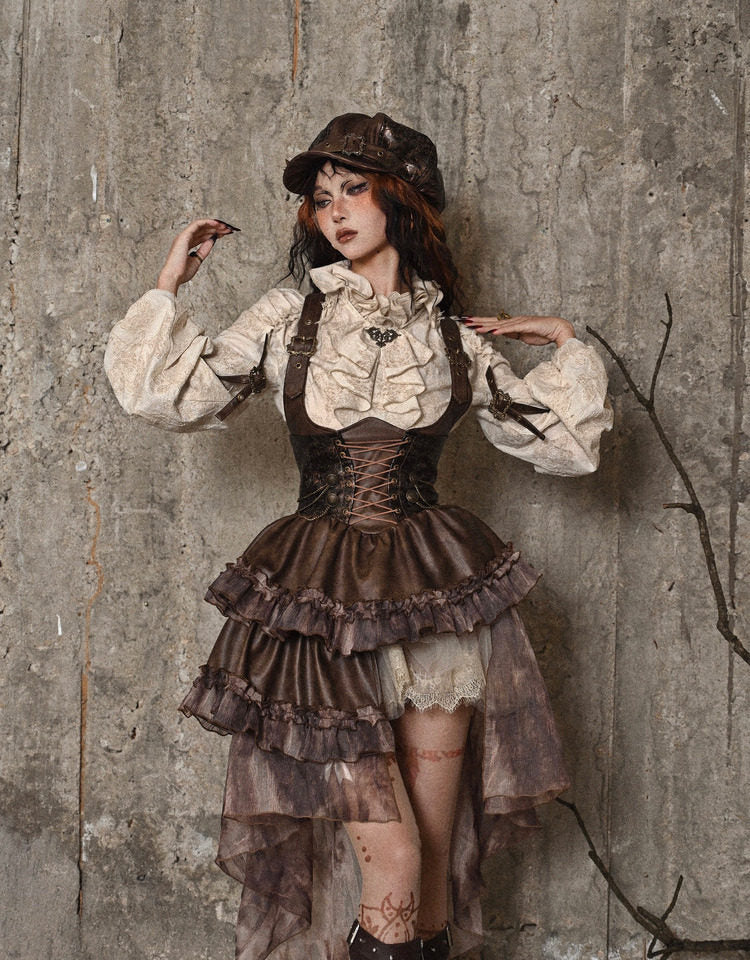 Distressed Jacquard Asymmetric Train Skirt
