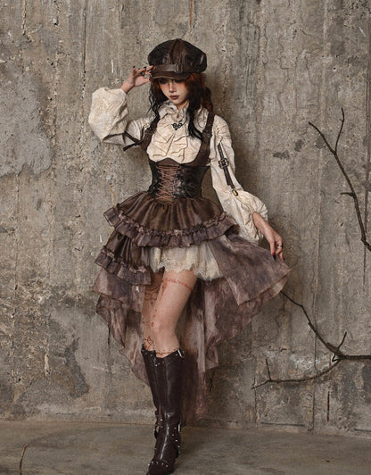 Distressed Jacquard Asymmetric Train Skirt
