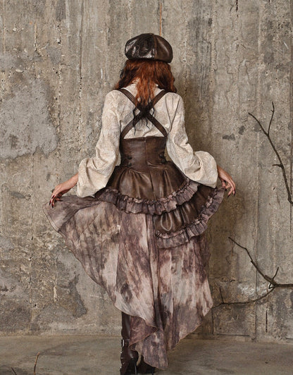 Distressed Jacquard Asymmetric Train Skirt
