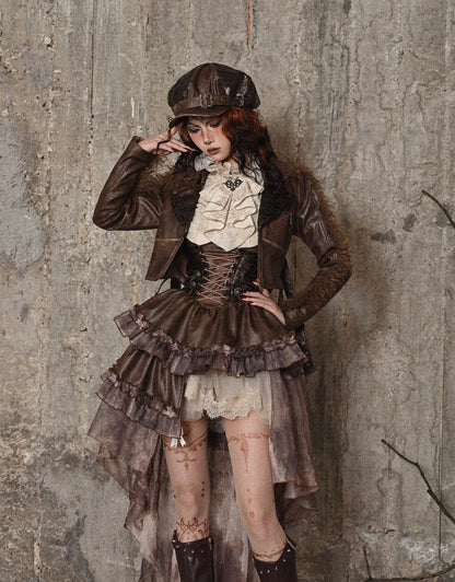 Distressed Jacquard Asymmetric Train Skirt