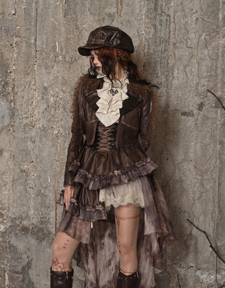 Distressed Jacquard Asymmetric Train Skirt