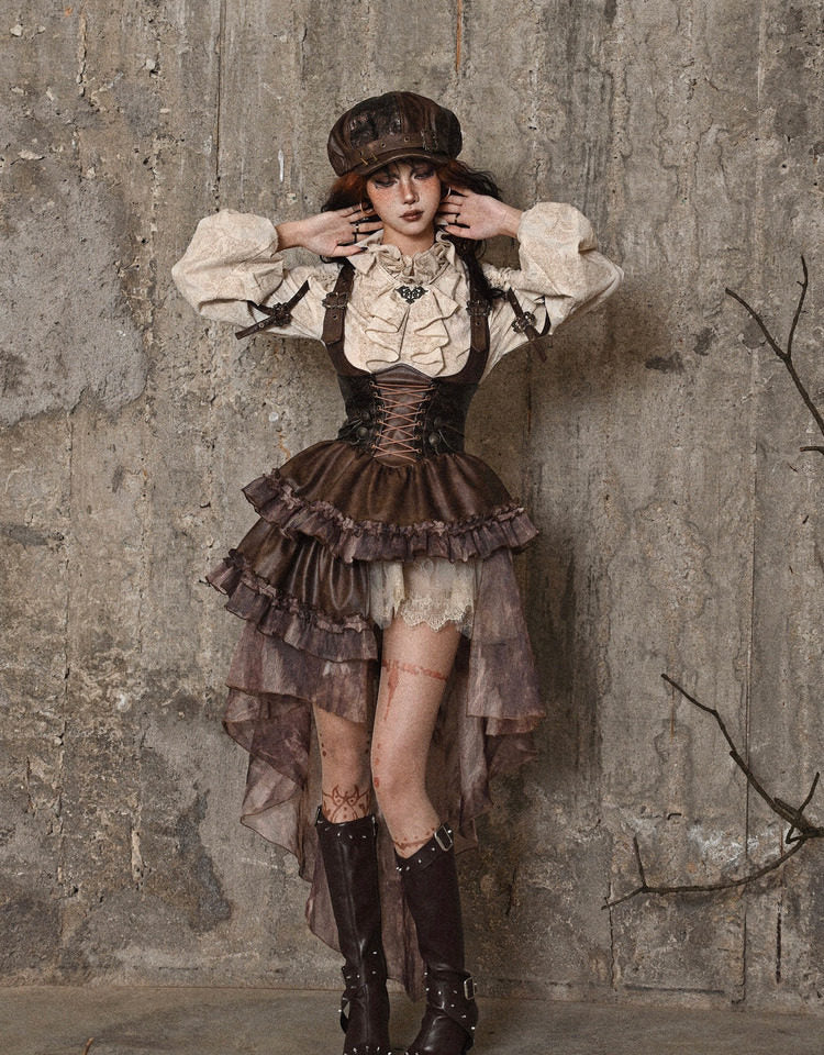 Distressed Jacquard Asymmetric Train Skirt