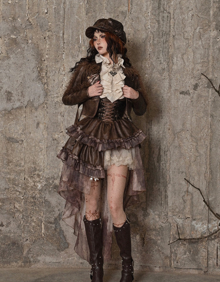 Distressed Jacquard Asymmetric Train Skirt
