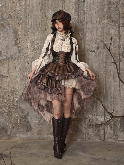 Distressed Jacquard Asymmetric Train Skirt