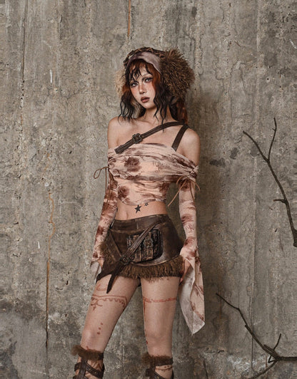 Distressed PU Utility Skort Set