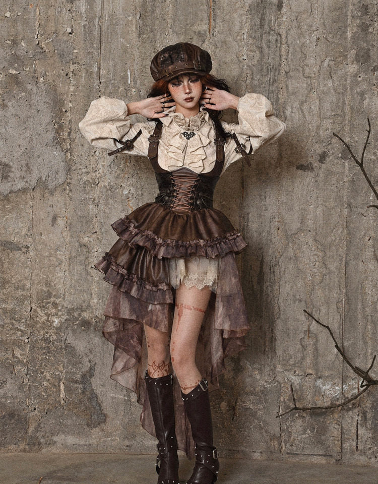 Vintage Jacquard Ruffle Collar Shirt