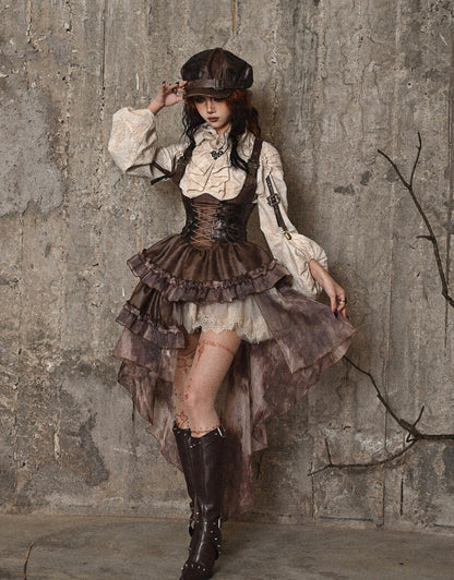 Vintage Jacquard Ruffle Collar Shirt