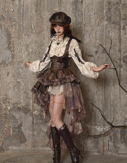 Vintage Jacquard Ruffle Collar Shirt