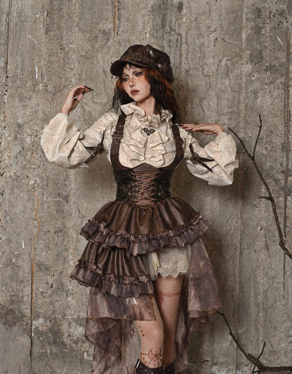 Vintage Jacquard Ruffle Collar Shirt