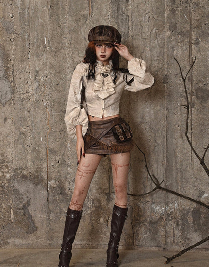 Vintage Jacquard Ruffle Collar Shirt