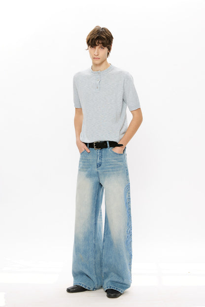Washed Embroidered Wide-Leg Jeans