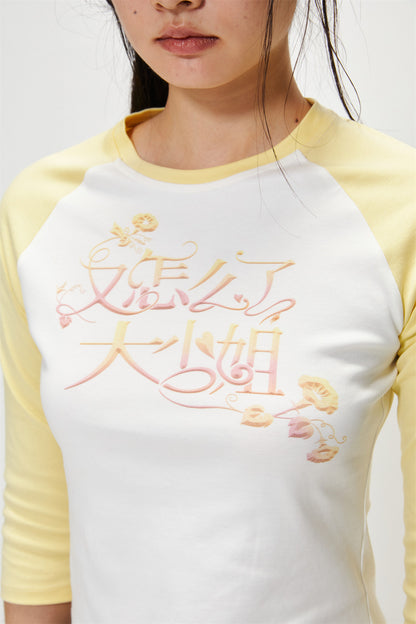 Cotton Graphic Cropped Raglan Top