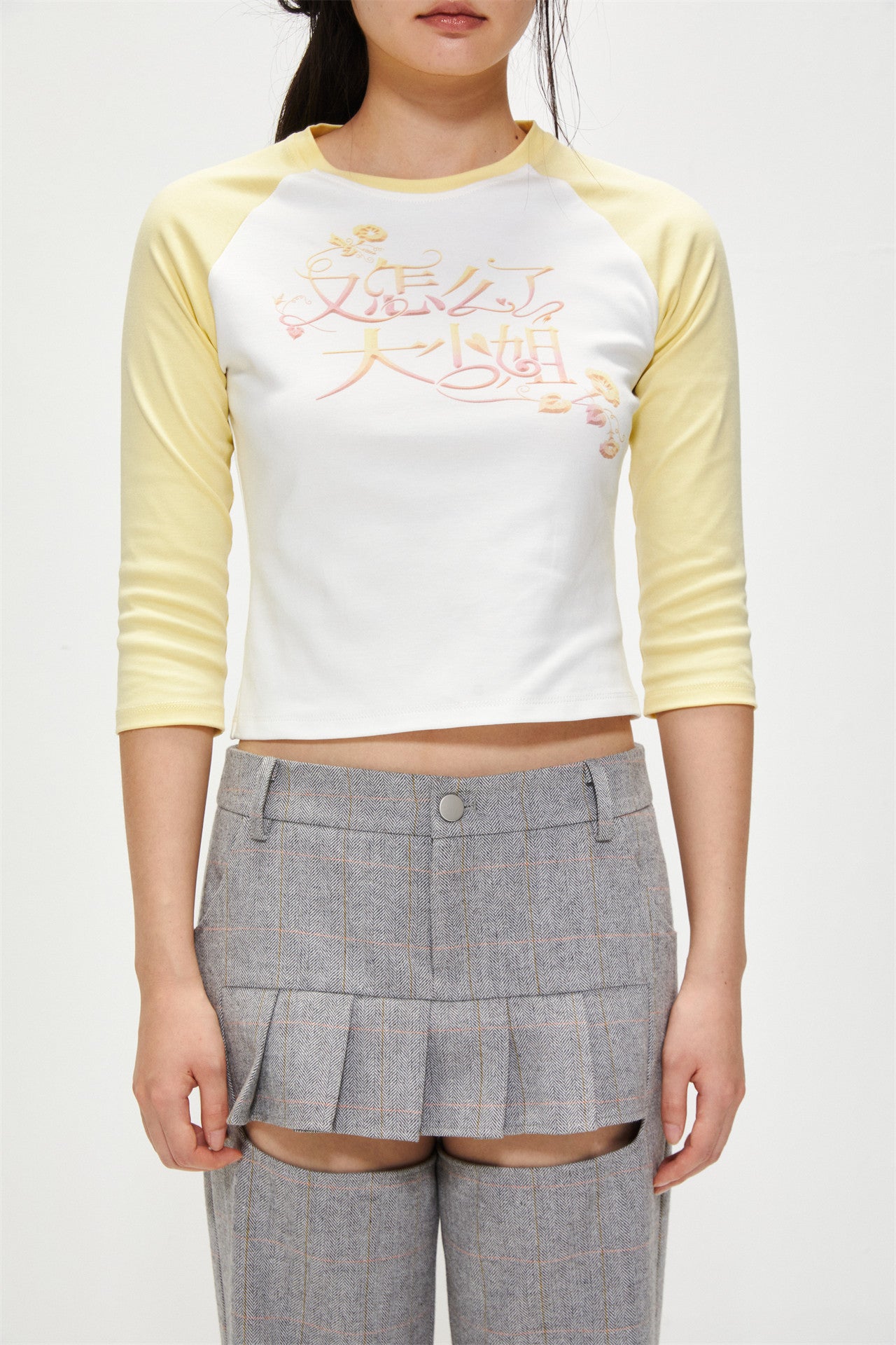 Cotton Graphic Cropped Raglan Top