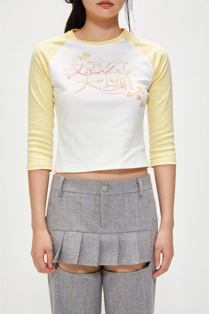 Cotton Graphic Cropped Raglan Top
