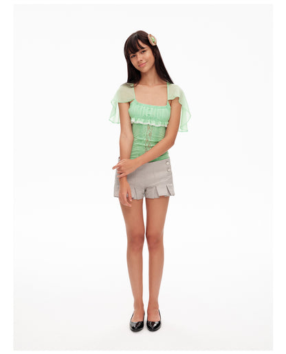 Lace Ruffle Fitted Chiffon Top