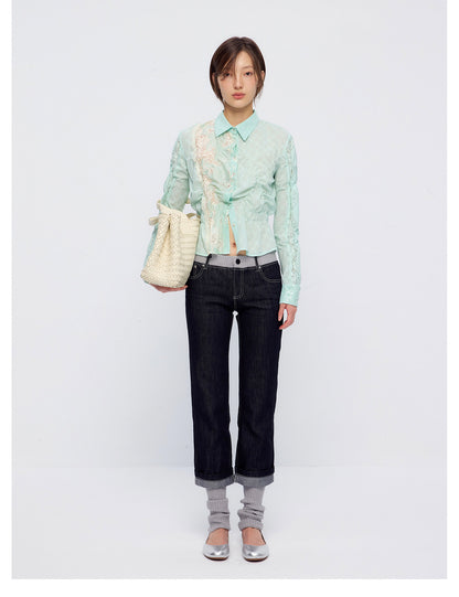 Lace Shirred Peplum Blouse
