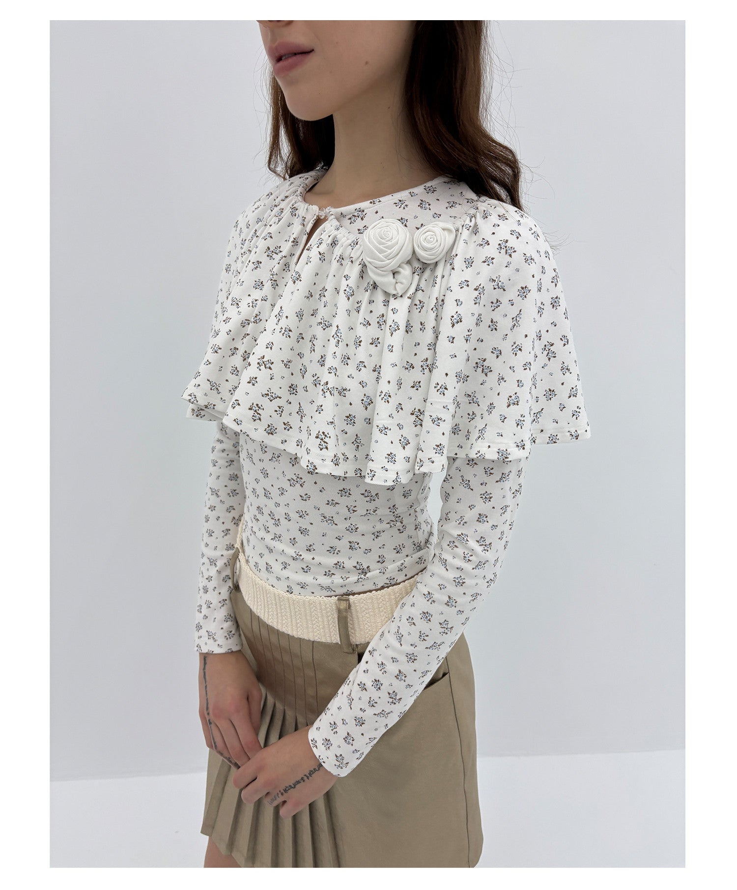 Floral Ruffle Cape Top