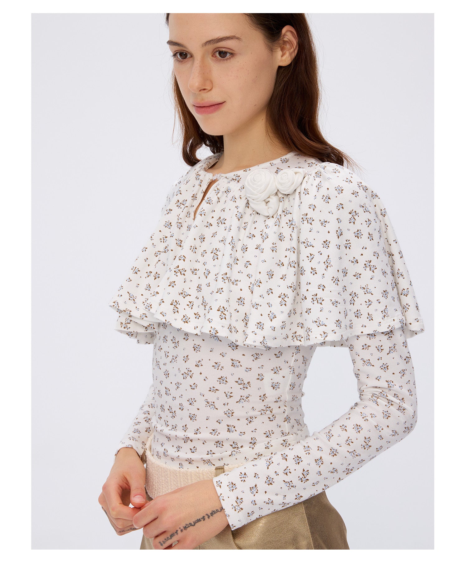 Floral Ruffle Cape Top